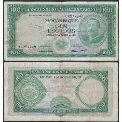 Nota Cem Escudos 1961 Aires de Ornelas, 100 Escudos 27/03/1961 - Moçambique Pick 109 (Muito Circulada)