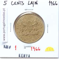 Quénia 5 cêntimos 1966 Latão-Níquel, Kenya 5 cents 1966 Nickel brass, World Coins - Kenya KM 1