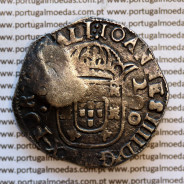 Carimbo de 250 Réis de D. Afonso VI, sobre Meio Cruzado Prata de D. João IV, Anv. Coroa perolada, Rev. Cruz cercada por pontos
