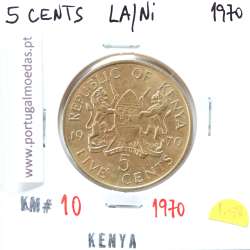 Quénia 5 cêntimos 1970 Latão-Níquel, Kenya 5 cents 1970 Nickel brass, World Coins - Kenya KM 10