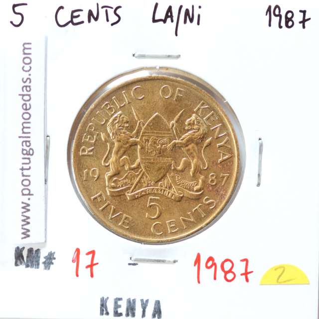 Quénia 5 cêntimos 1987 Latão-Níquel, Kenya 5 cents 1987 Nickel brass, World Coins - Kenya KM 17