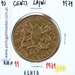 Quénia 10 cêntimos 1971 Latão-Níquel, Kenya 10 cents 1971 Nickel brass, World Coins - Kenya KM 11
