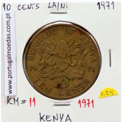 Quénia 10 cêntimos 1971 Latão-Níquel, Kenya 10 cents 1971 Nickel brass, World Coins - Kenya KM 11
