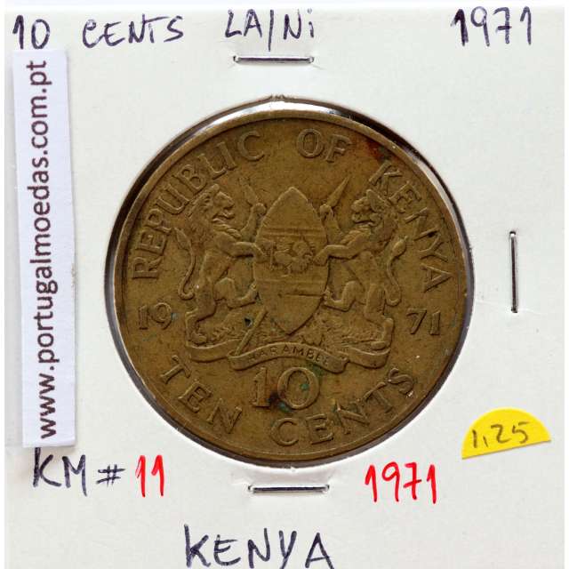 Quénia 10 cêntimos 1971 Latão-Níquel, Kenya 10 cents 1971 Nickel brass, World Coins - Kenya KM 11