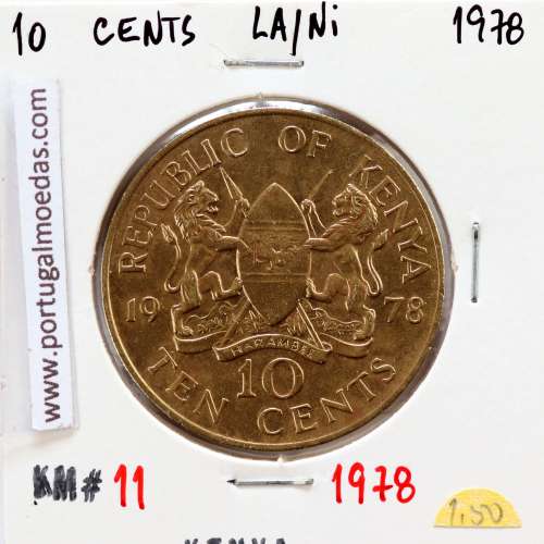 Quénia 10 cêntimos 1978 Latão-Níquel, Kenya 10 cents 1978 Nickel brass, World Coins - Kenya KM 11