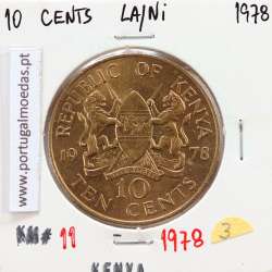 Quénia 10 cêntimos 1978 Latão-Níquel, Kenya 10 cents 1978 Nickel brass, World Coins - Kenya KM 11