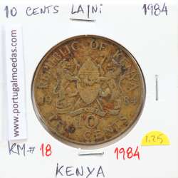 Quénia 10 cêntimos 1984 Latão-Níquel, Kenya 10 cents 1984 Nickel brass, World Coins - Kenya KM 18