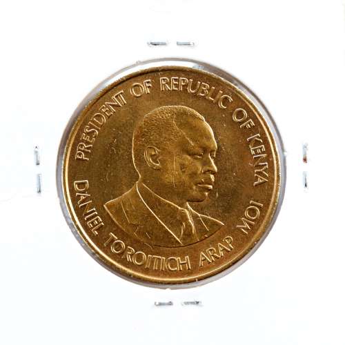 Quénia 10 cêntimos 1987 Latão-Níquel, Kenya 10 cents 1987 Nickel brass, World Coins - Kenya KM 18