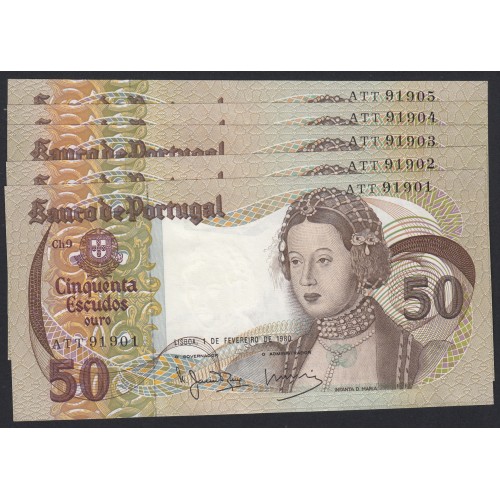 LOTE DE 10 NOTAS COM NÚMEROS SEGUIDOS - 50 ESCUDOS 1980 (MUITO POUCO CIRCULADAS) Ch.9 INFANTA D.MARIA - (01/02/1980)