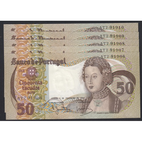 LOTE DE 10 NOTAS COM NÚMEROS SEGUIDOS - 50 ESCUDOS 1980 (MUITO POUCO CIRCULADAS) Ch.9 INFANTA D.MARIA - (01/02/1980)