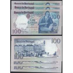 LOTE DE 3 NOTAS C/ NÚMEROS SEGUIDOS - 100 ESCUDOS 1980 (NÃO CIRCULADAS) "100$00 1980 Ch.8 BOCAGE - BANCO DE PORTUGAL(02/09/1980)
