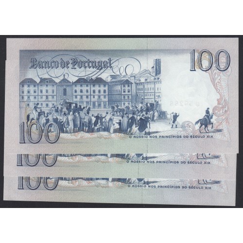 LOTE DE 3 NOTAS C/ NÚMEROS SEGUIDOS - 100 ESCUDOS 1980 (NÃO CIRCULADAS) "100$00 1980 Ch.8 BOCAGE - BANCO DE PORTUGAL(02/09/1980)