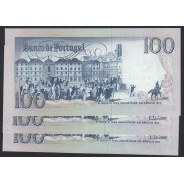 LOTE DE 3 NOTAS C/ NÚMEROS SEGUIDOS - 100 ESCUDOS 1980 (NÃO CIRCULADAS) "100$00 1980 Ch.8 BOCAGE - BANCO DE PORTUGAL(02/09/1980)