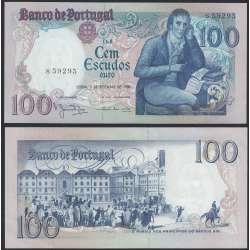 LOTE DE 5 NOTAS C/ NÚMEROS SEGUIDOS e CAPICUA - 100 ESCUDOS 1980 (NÃO CIRCULADAS) Ch.8 BOCAGE - BANCO DE PORTUGAL(02/09/1980)