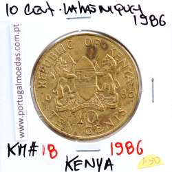 Quénia 10 cêntimos 1986 Latão-Níquel, Kenya 10 cents 1986 Nickel brass, World Coins - Kenya KM 18