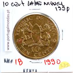 Quénia 10 cêntimos 1990 Latão-Níquel, Kenya 10 cents 1990 Nickel brass, World Coins - Kenya KM 18