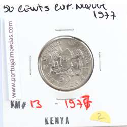 Quénia 50 cêntimos 1978 Cupro-Níquel, Kenya 50 cents 1978 Copper Nickel , World Coins - Kenya KM 13