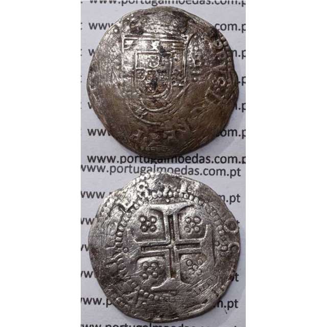 MOEDA TOSTÃO - PRATA 1598-1621- D. FILIPE II / CRUZ CERCADA POR PONTOS