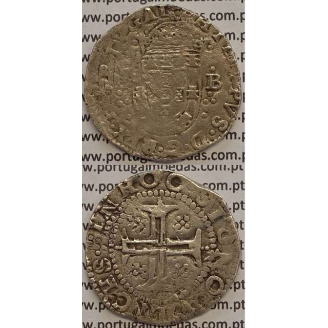MOEDA TOSTÃO PRATA 1598-1621 / CRUZ CERCADA POR PONTOS D. FILIPE II
