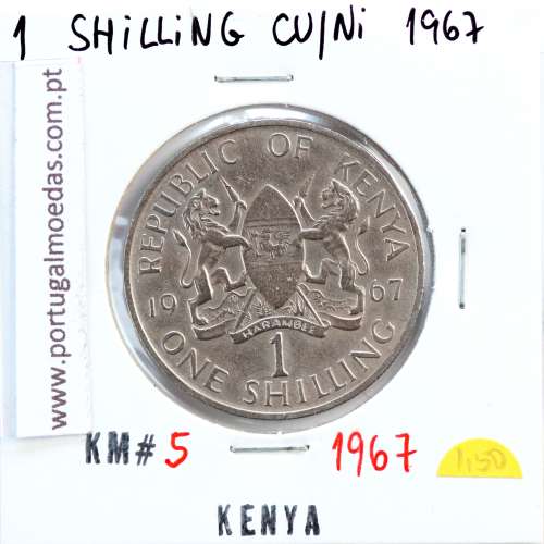 Quénia 1 shilling 1967 Cupro-Níquel, Kenya 1shilling 1967 Copper Nickel , World Coins - Kenya KM 5