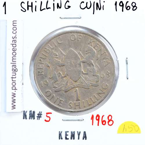 Quénia 1 shilling 1968 Cupro-Níquel, Kenya 1shilling 1968 Copper Nickel , World Coins - Kenya KM 5