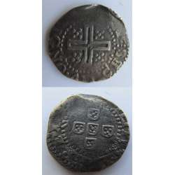 MEIO TOSTÃO - PRATA 1621-1640 (BC) LEGENDA DO REVERSO EM SENTIDO CONTRÁRIO