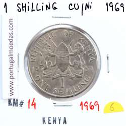 Quénia 1 shilling 1969 Cupro-Níquel, Kenya 1shilling 1969 Copper Nickel , World Coins - Kenya KM 14