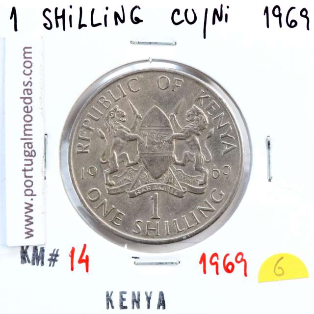 Quénia 1 shilling 1969 Cupro-Níquel, Kenya 1shilling 1969 Copper Nickel , World Coins - Kenya KM 14