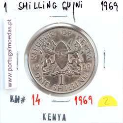 Quénia 1 shilling 1969 Cupro-Níquel, Kenya 1shilling 1969 Copper Nickel , World Coins - Kenya KM 14