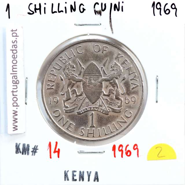 Quénia 1 shilling 1969 Cupro-Níquel, Kenya 1shilling 1969 Copper Nickel , World Coins - Kenya KM 14