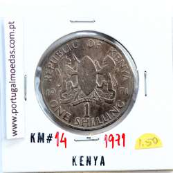 Quénia 1 shilling 1971 Cupro-Níquel, Kenya 1shilling 1971 Copper Nickel , World Coins - Kenya KM 14