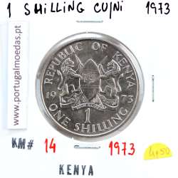 Quénia 1 shilling 1973 Cupro-Níquel, Kenya 1 shilling 1973 Copper Nickel , World Coins - Kenya KM 14