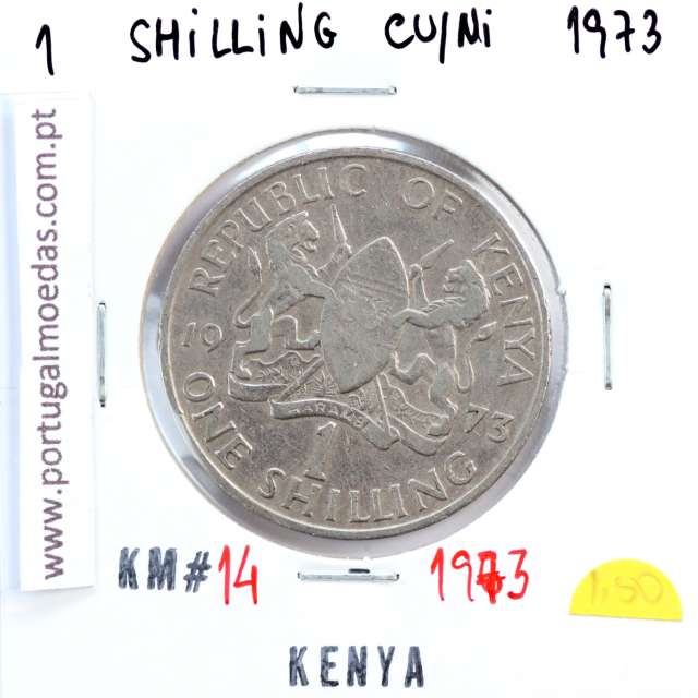 Quénia 1 shilling 1973 Cupro-Níquel, Kenya 1 shilling 1973 Copper Nickel , World Coins - Kenya KM 14