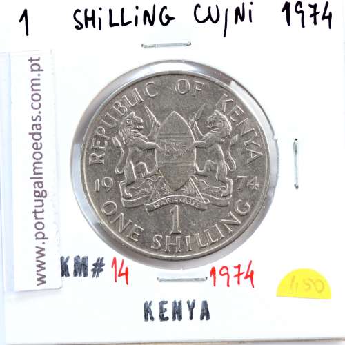 Quénia 1 shilling 1974 Cupro-Níquel, Kenya 1 shilling 1974 Copper Nickel , World Coins - Kenya KM 14
