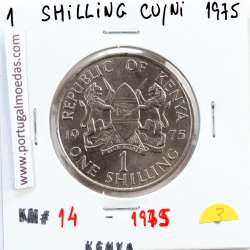 Quénia 1 shilling 1975 Cupro-Níquel, Kenya 1shilling 1975 Copper Nickel , World Coins - Kenya KM 14