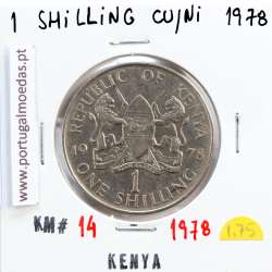 Quénia 1 shilling 1978 Cupro-Níquel, Kenya 1 shilling 1978 Copper Nickel , World Coins - Kenya KM 14