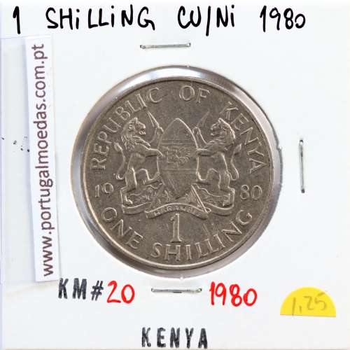 Quénia 1 shilling 1980 Cupro-Níquel, Kenya 1 shilling 1980 Copper Nickel , World Coins - Kenya KM 20