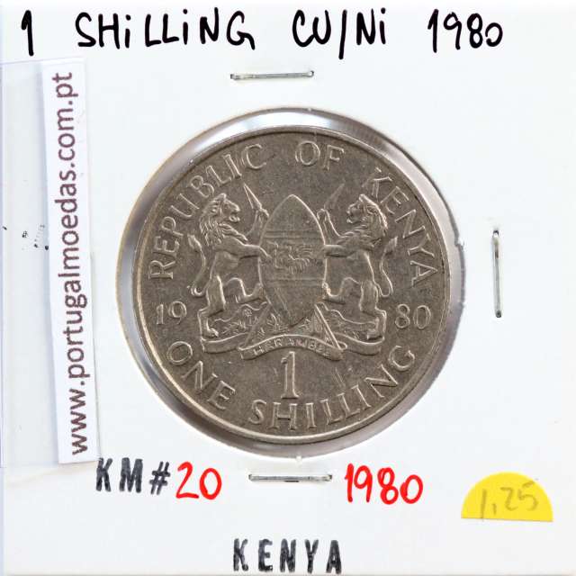 Quénia 1 shilling 1980 Cupro-Níquel, Kenya 1 shilling 1980 Copper Nickel , World Coins - Kenya KM 20
