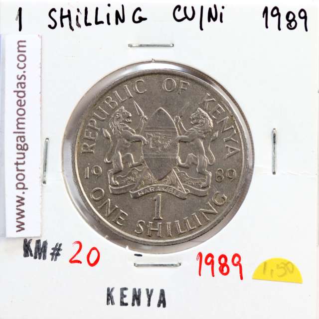 Quénia 1 shilling 1989 Cupro-Níquel, Kenya 1 shilling 1989 Copper Nickel , World Coins - Kenya KM 20