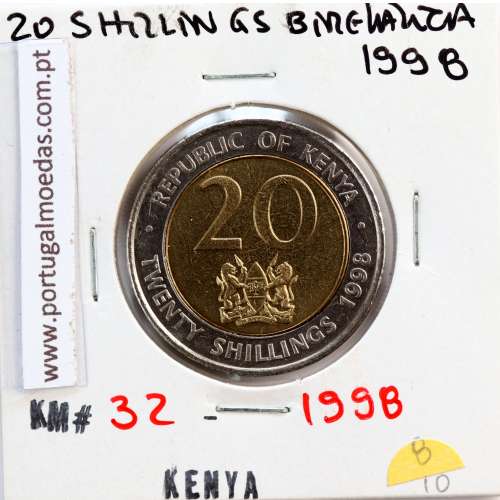 Quénia 20 shillings 1998 Bimetálica, Kenya 20 shillings 1998 Bimetallic, World Coins - Kenya KM 32