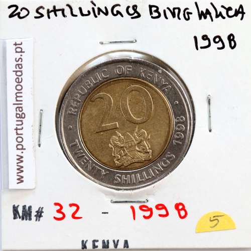 Quénia 20 shillings 1998 Bimetálica, Kenya 20 shillings 1998 Bimetallic, World Coins - Kenya KM 32