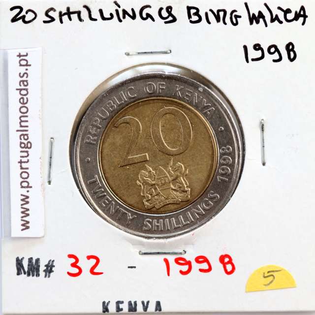 Quénia 20 shillings 1998 Bimetálica, Kenya 20 shillings 1998 Bimetallic, World Coins - Kenya KM 32