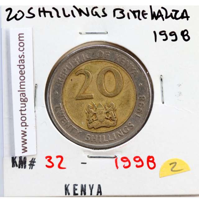 Quénia 20 shillings 1998 Bimetálica, Kenya 20 shillings 1998 Bimetallic, World Coins - Kenya KM 32