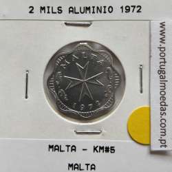 Malta 2 mils 1972 Alumínio, World Coins Malta KM 5, coin of 2 mils 1972 Aluminium