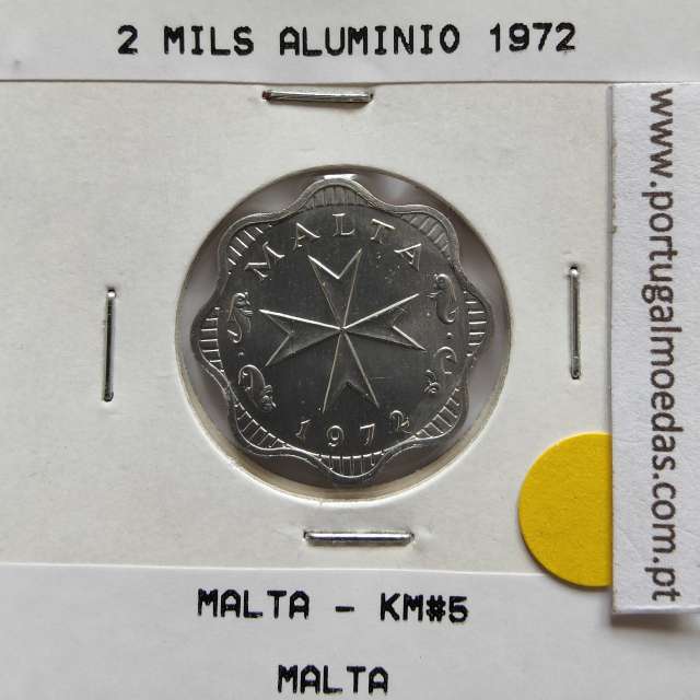 Malta 2 mils 1972 Alumínio, World Coins Malta KM 5, coin of 2 mils 1972 Aluminium