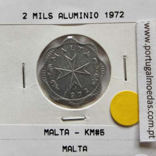 Malta 2 mils 1972 Alumínio, World Coins Malta KM 5, coin of 2 mils 1972 Aluminium
