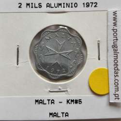 Malta 2 mils 1972 Alumínio, World Coins Malta KM 5, coin of 2 mils 1972 Aluminium