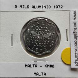 Malta 3 mils 1972 Alumínio, World Coins Malta KM 6, coin of 3 mils 1972 Aluminium