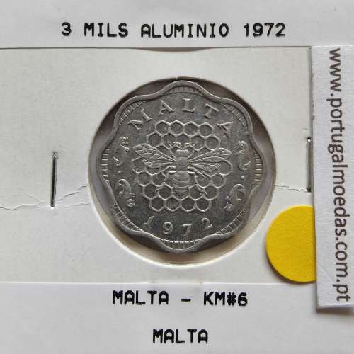 Malta 3 mils 1972 Alumínio, World Coins Malta KM 6, coin of 3 mils 1972 Aluminium