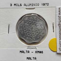 Malta 3 mils 1972 Alumínio, World Coins Malta KM 6, coin of 3 mils 1972 Aluminium